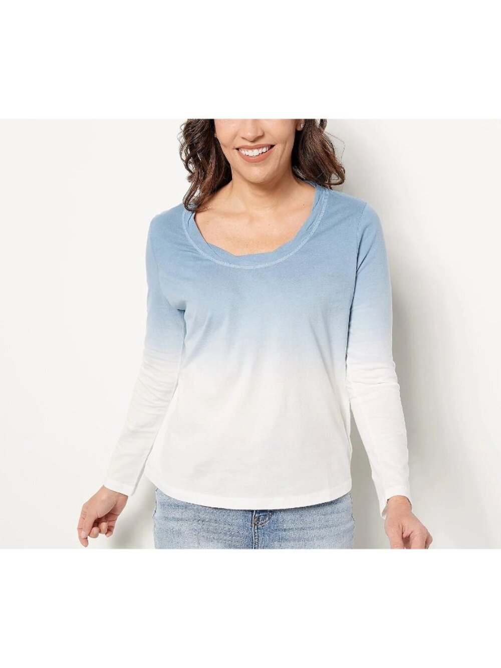 Candace Cameron Bure Top XXS The Ocean Dipped Long Sleeve Tee Shirt Ash Blue NEW